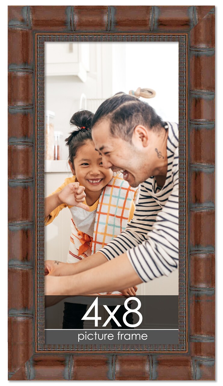 4x8 Wide Bamboo Picture Frame with UV-Resistant Acrylic & Acid Free Backing, Available in 4 Finishes - Brown, Black, Silver, and Natural